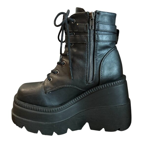 Demonia Shaker-52 Black Vegan Leather Boots Size 6 - Picture 5 of 12